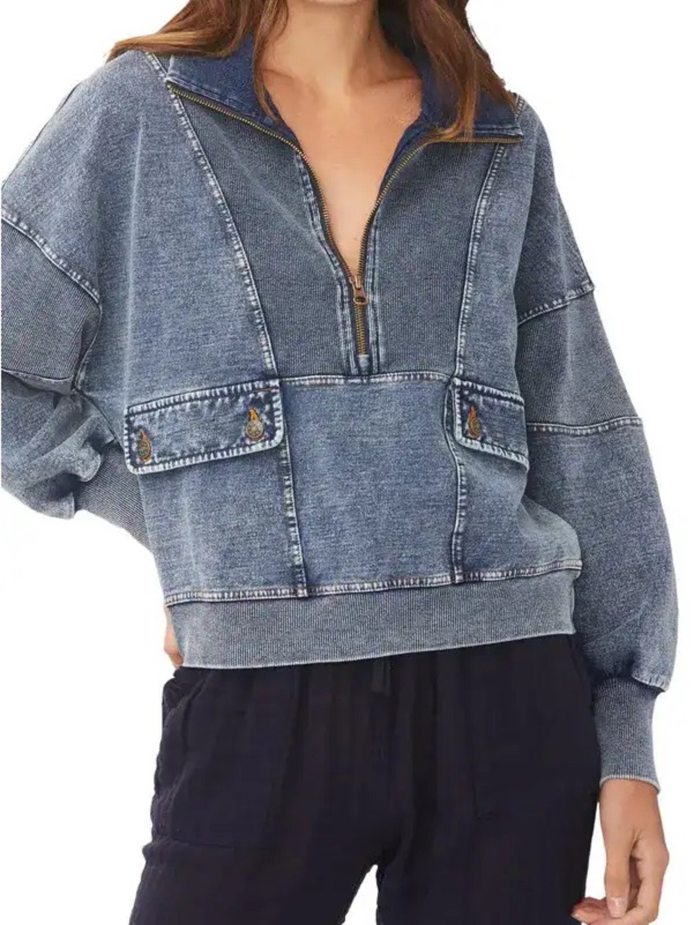 Sundays Washed Blue Half-Zip Pullover Sweatshirt